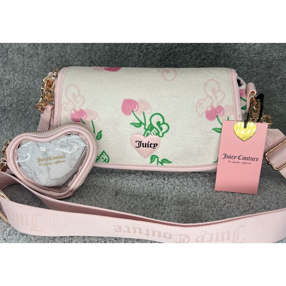 Juicy Couture Handbags - Juicy‎ Couture Retro Juicy Cherry Shoulder Bag Multi Heart Coin Purse Charm NWT
